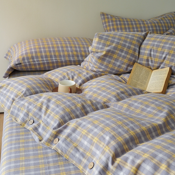 91家纺网 家纺一手货源 找家纺 贝尔 PELLHOME 全棉色织水洗棉格子单被套（可抖音代发） 梦田-灰