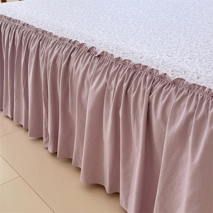 91家纺网 家纺一手货源 找家纺 梦舒羽 2025新款水洗珍珠棉单件床裙双层纱床垫保护罩三件套 浅影摇曳-紫