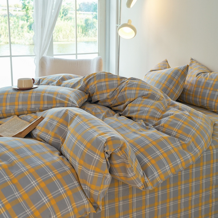 91家纺网 家纺一手货源 找家纺 贝尔 PELLHOME 全棉色织水洗棉格子单被套（可抖音代发） 泊雅-黄