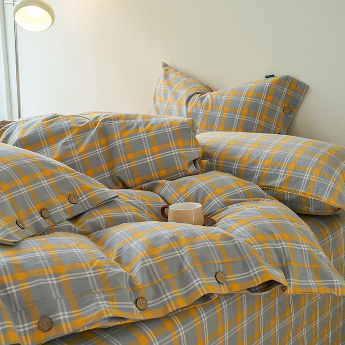 91家纺网 家纺一手货源 找家纺 贝尔 PELLHOME 全棉色织水洗棉格子单被套（可抖音代发） 泊雅-黄