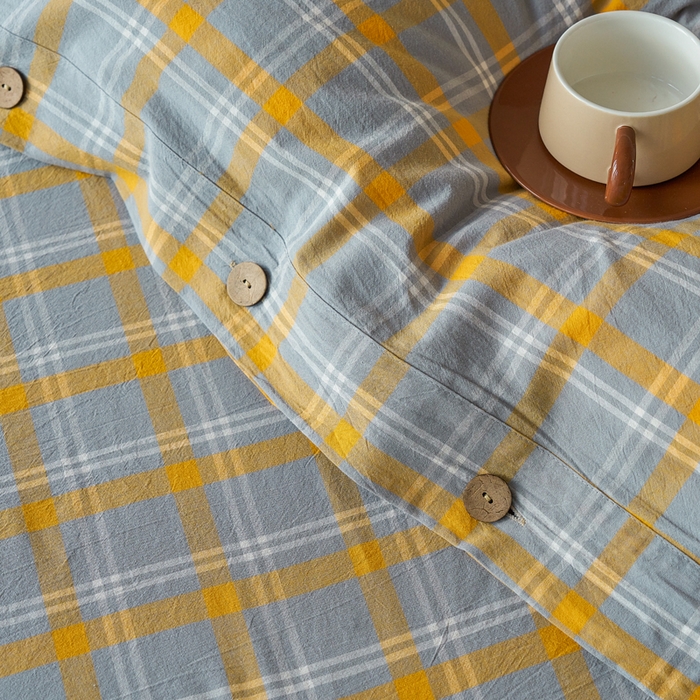 91家纺网 家纺一手货源 找家纺 贝尔 PELLHOME 全棉色织水洗棉格子单被套（可抖音代发） 泊雅-黄