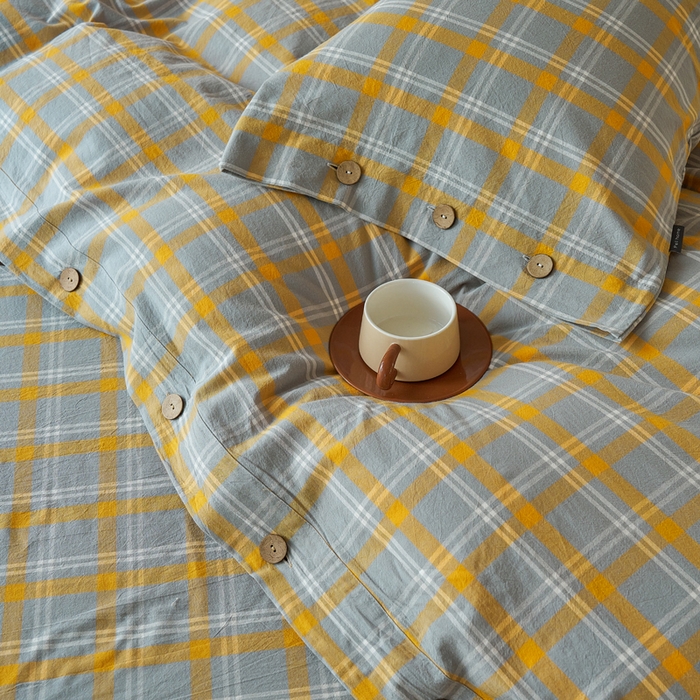 91家纺网 家纺一手货源 找家纺 贝尔 PELLHOME 全棉色织水洗棉格子单被套（可抖音代发） 泊雅-黄