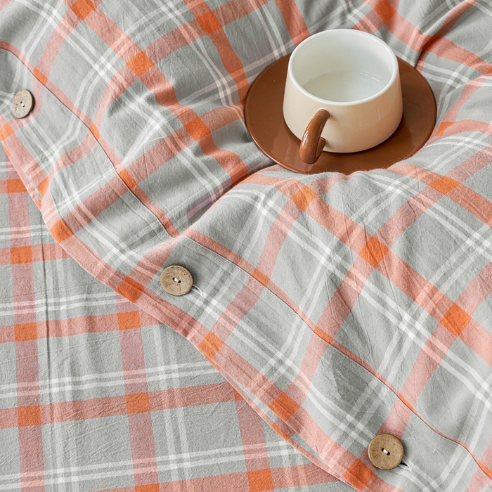 91家纺网 家纺一手货源 找家纺 贝尔 PELLHOME 全棉色织水洗棉格子单被套（可抖音代发） 泊雅-桔