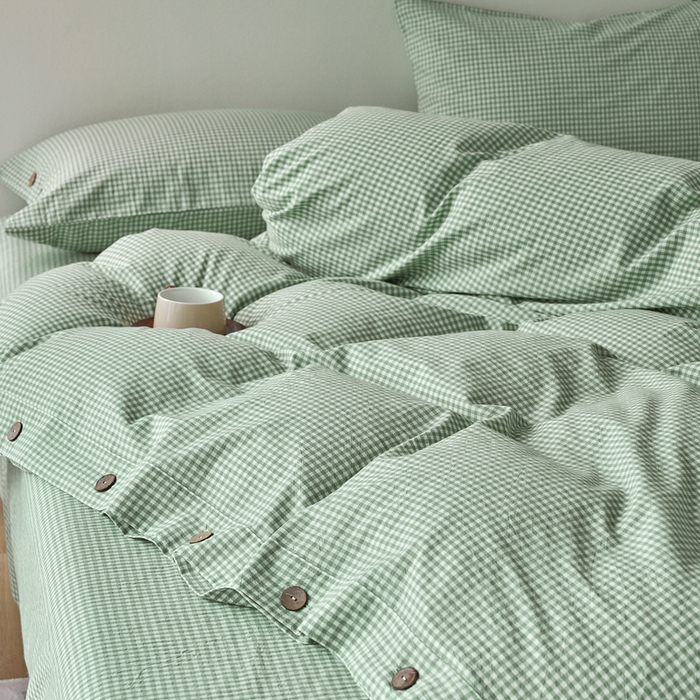 91家纺网 家纺一手货源 找家纺 贝尔 PELLHOME 全棉色织水洗棉格子单被套（可抖音代发） 细绿格