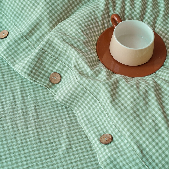 91家纺网 家纺一手货源 找家纺 贝尔 PELLHOME 全棉色织水洗棉格子单被套（可抖音代发） 细绿格