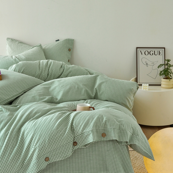91家纺网 家纺一手货源 找家纺 贝尔 PELLHOME 全棉色织水洗棉格子单被套（可抖音代发） 细绿格