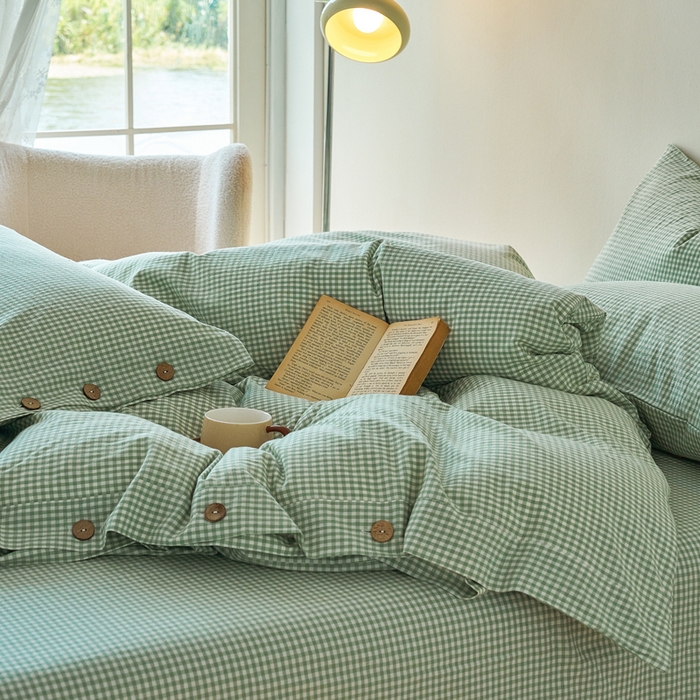91家纺网 家纺一手货源 找家纺 贝尔 PELLHOME 全棉色织水洗棉格子单被套（可抖音代发） 细绿格