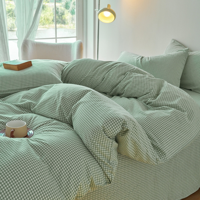 91家纺网 家纺一手货源 找家纺 贝尔 PELLHOME 全棉色织水洗棉格子单被套（可抖音代发） 细绿格