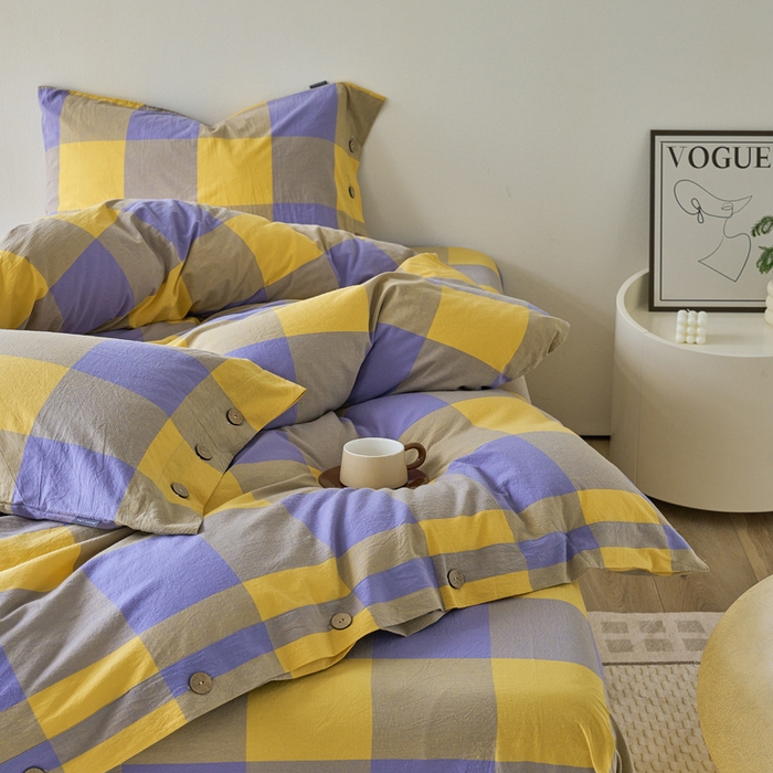 91家纺网 家纺一手货源 找家纺 贝尔 PELLHOME 全棉色织水洗棉格子单被套（可抖音代发） 紫咖大格