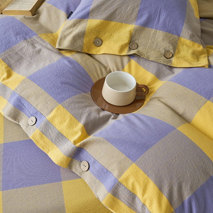 91家纺网 家纺一手货源 找家纺 贝尔 PELLHOME 全棉色织水洗棉格子单被套（可抖音代发） 紫咖大格