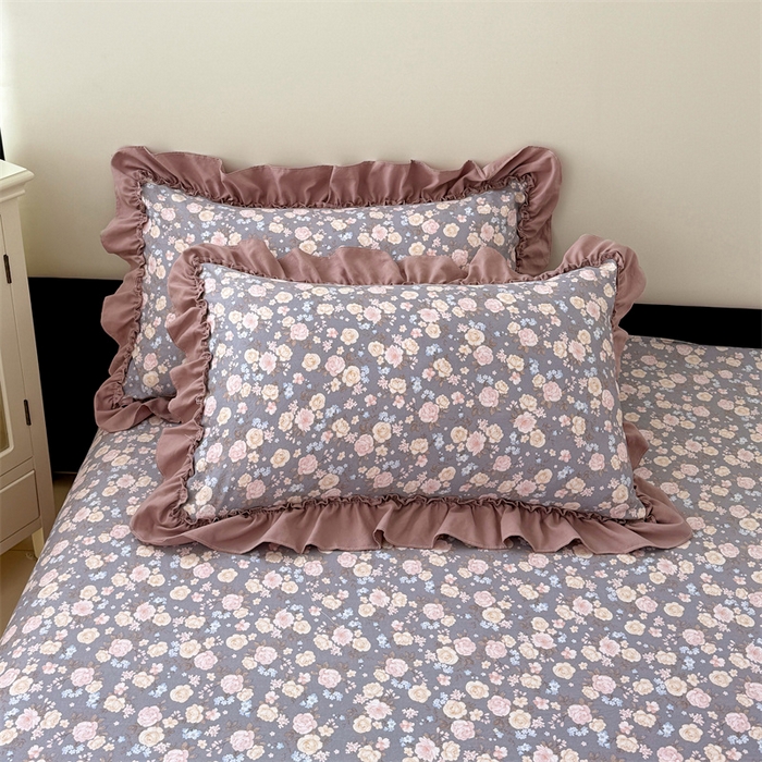 91家纺网 家纺一手货源 找家纺 梦舒羽 2025新款水洗珍珠棉单件床裙双层纱床垫保护罩三件套 云裳花谷