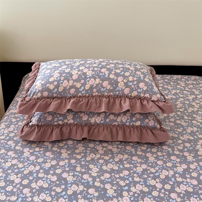 91家纺网 家纺一手货源 找家纺 梦舒羽 2025新款水洗珍珠棉单件床裙双层纱床垫保护罩三件套 云裳花谷