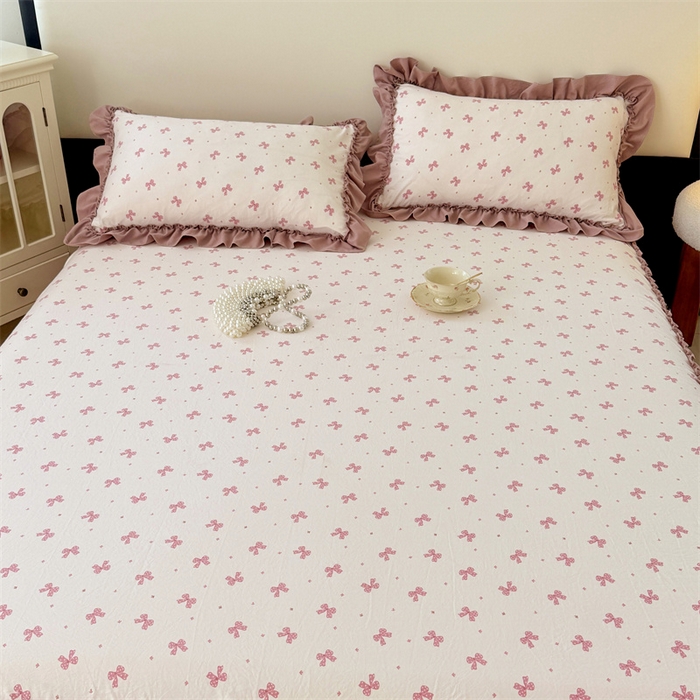 91家纺网 家纺一手货源 找家纺 （总）梦舒羽 2025新款水洗珍珠棉单件床裙双层纱床垫保护罩三件套