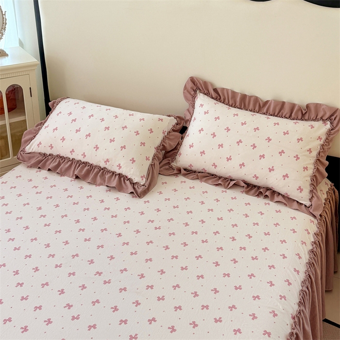 91家纺网 家纺一手货源 找家纺 （总）梦舒羽 2025新款水洗珍珠棉单件床裙双层纱床垫保护罩三件套