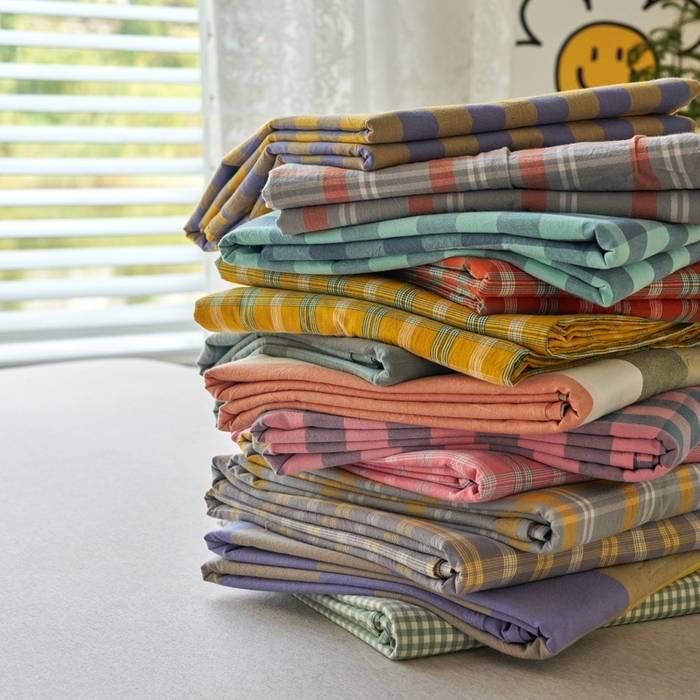 91家纺网 家纺一手货源 找家纺 （总）贝尔 PELLHOME 全棉色织水洗棉格子单床单（可抖音代发）