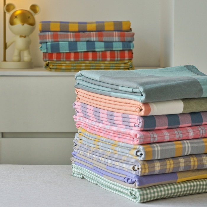 91家纺网 家纺一手货源 找家纺 贝尔 PELLHOME 全棉色织水洗棉格子单床单（可抖音代发） 灰绿大格