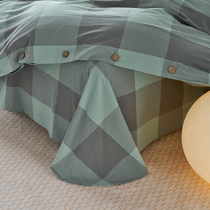 91家纺网 家纺一手货源 找家纺 贝尔 PELLHOME 全棉色织水洗棉格子单床单（可抖音代发） 灰绿大格