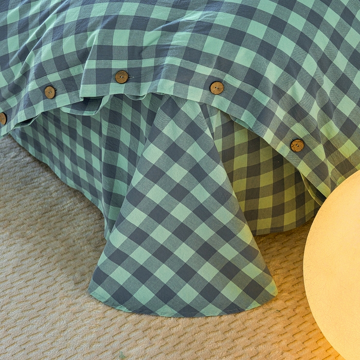 91家纺网 家纺一手货源 找家纺 贝尔 PELLHOME 全棉色织水洗棉格子单床单（可抖音代发） 梦幻-绿