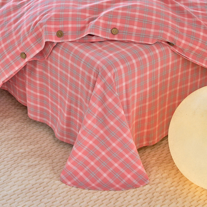 91家纺网 家纺一手货源 找家纺 贝尔 PELLHOME 全棉色织水洗棉格子单床单（可抖音代发） 梦田-粉