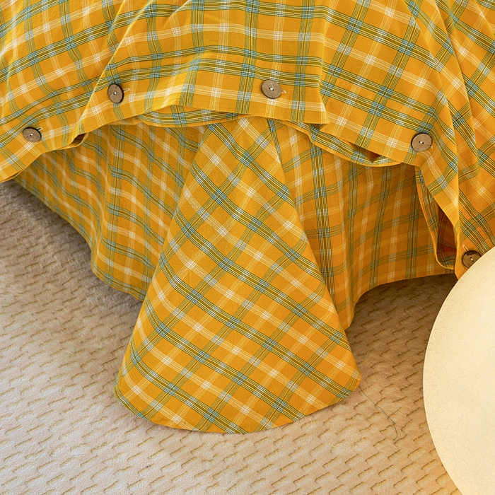 91家纺网 家纺一手货源 找家纺 贝尔 PELLHOME 全棉色织水洗棉格子单床单（可抖音代发） 梦田-黄