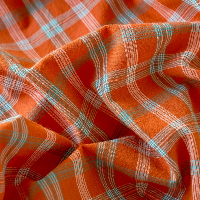 91家纺网 家纺一手货源 找家纺 贝尔 PELLHOME 全棉色织水洗棉格子单床单（可抖音代发） 梦田-桔