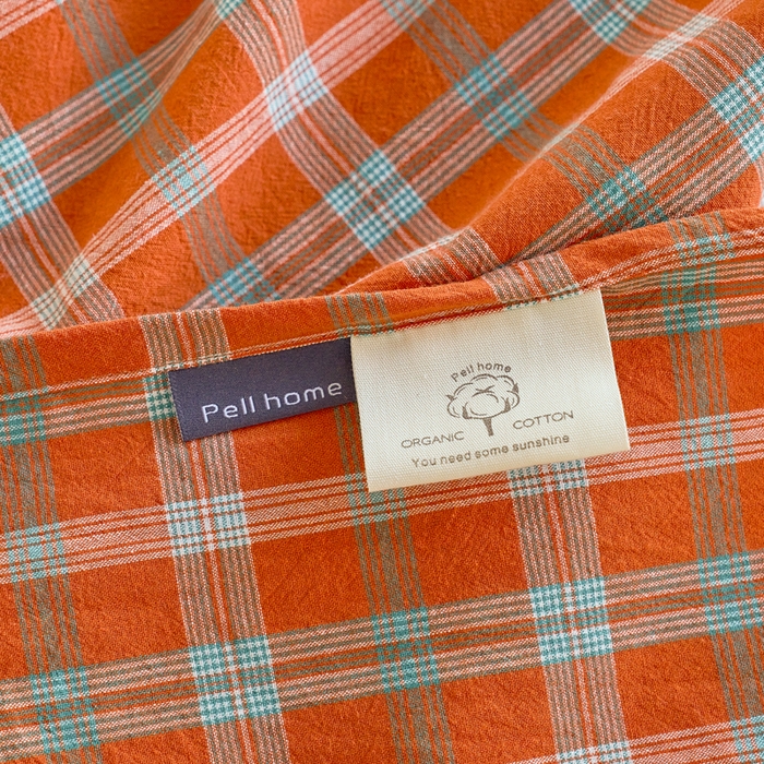 91家纺网 家纺一手货源 找家纺 贝尔 PELLHOME 全棉色织水洗棉格子单床单（可抖音代发） 梦田-桔