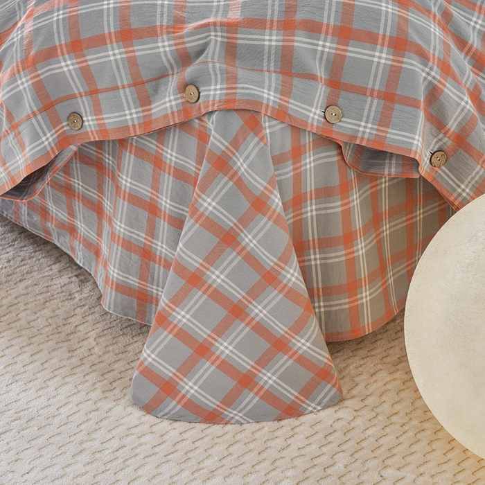 91家纺网 家纺一手货源 找家纺 贝尔 PELLHOME 全棉色织水洗棉格子单床单（可抖音代发） 泊雅-桔