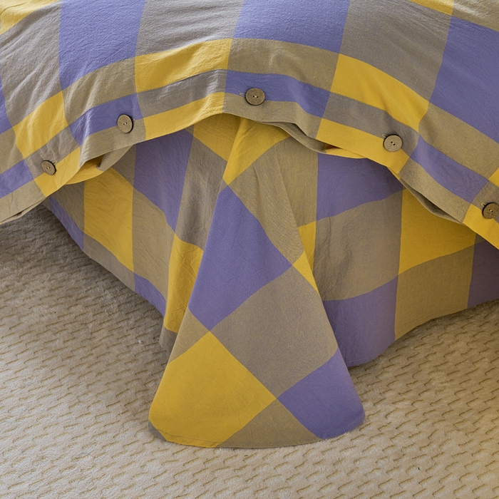 91家纺网 家纺一手货源 找家纺 贝尔 PELLHOME 全棉色织水洗棉格子单床单（可抖音代发） 紫咖大格