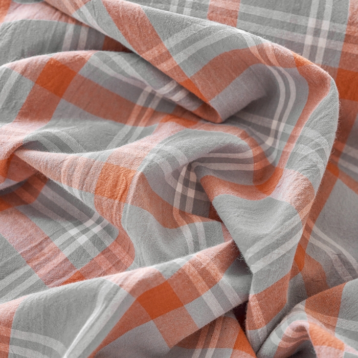 91家纺网 家纺一手货源 找家纺 贝尔 PELLHOME 全棉纽扣色织水洗棉格子四件套单品系列-单枕套（可抖音代发） 泊雅-桔