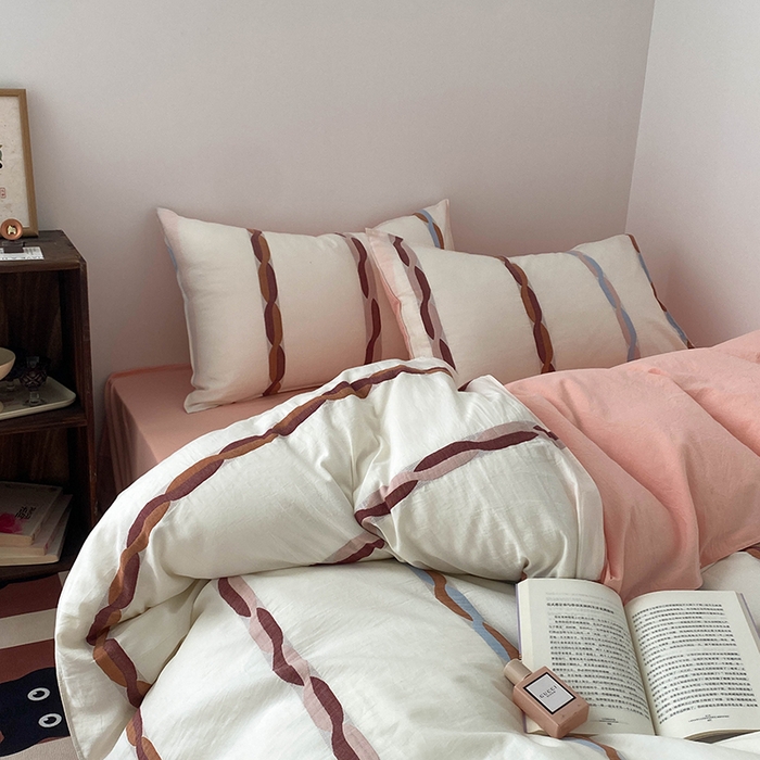 91家纺网 家纺一手货源 找家纺 （总）贝尔 2025新款提花四件套三件套绞花系列-织梦