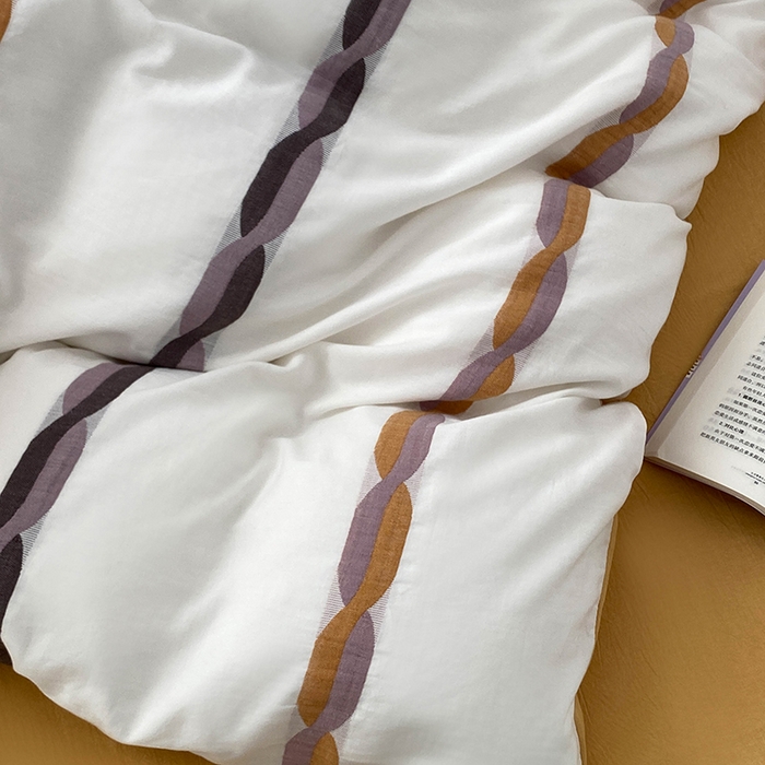 91家纺网 家纺一手货源 找家纺 贝尔 2025新款提花四件套三件套绞花系列-织梦 织梦-绞花系列（黄）