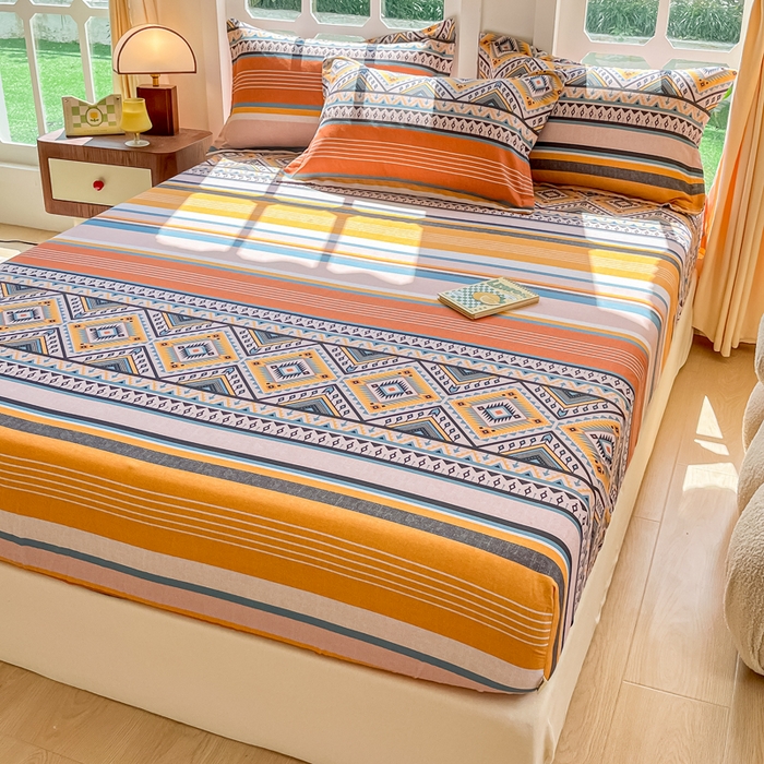 91家纺网 家纺一手货源 找家纺 眠博士 2025新款全棉混纺生态磨毛印花单床笠 磨毛床笠-波西米亚