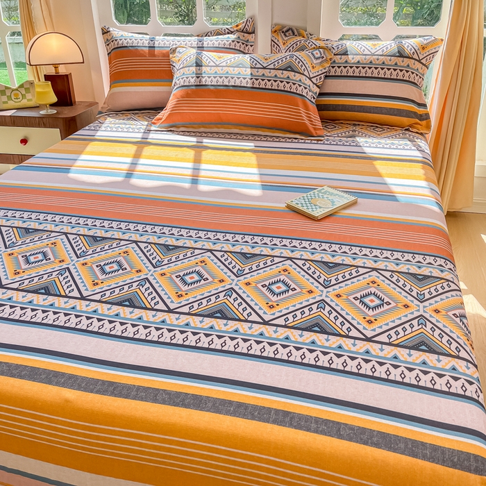 91家纺网 家纺一手货源 找家纺 眠博士 2025新款全棉混纺生态磨毛印花单床笠 磨毛床笠-波西米亚