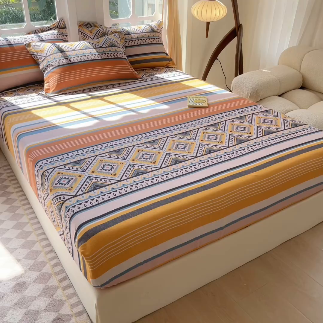 91家纺网 家纺一手货源 找家纺 眠博士 2025新款全棉混纺生态磨毛印花单床笠 磨毛床笠-波西米亚