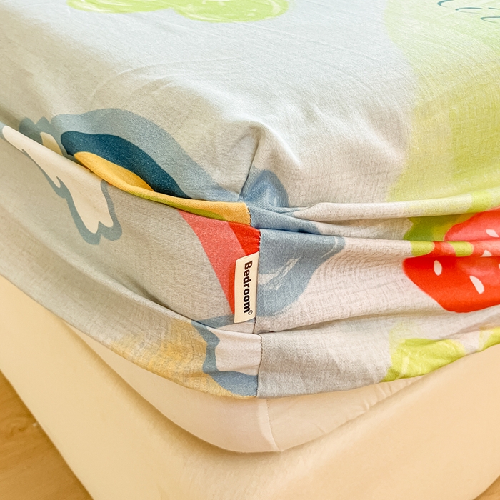 91家纺网 家纺一手货源 找家纺 眠博士 2025新款全棉混纺生态磨毛印花单床笠 磨毛床笠-彩虹草莓