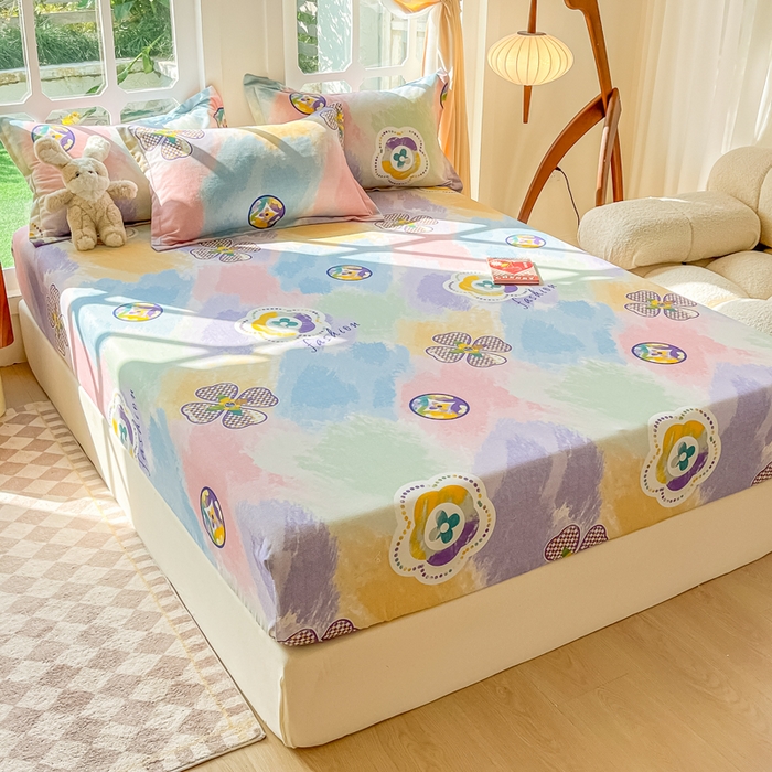 91家纺网 家纺一手货源 找家纺 眠博士 2025新款全棉混纺生态磨毛印花单床笠 磨毛床笠-彩色梵克