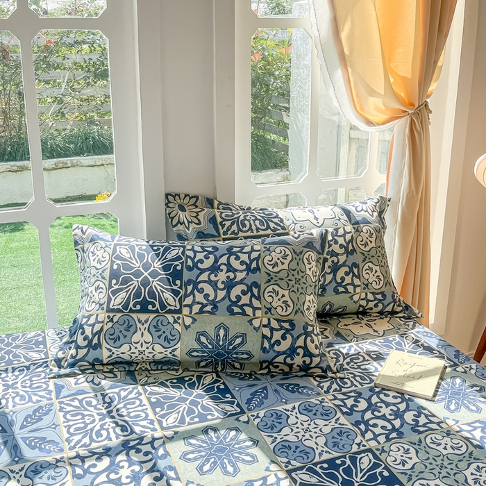 91家纺网 家纺一手货源 找家纺 眠博士 2025新款全棉混纺生态磨毛印花单床笠 磨毛床笠-浪漫蓝布