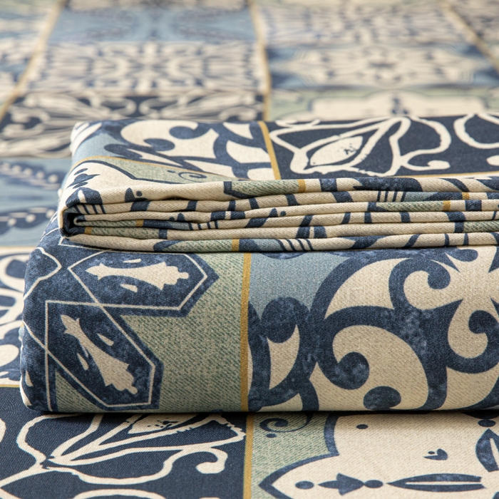 91家纺网 家纺一手货源 找家纺 眠博士 2025新款全棉混纺生态磨毛印花单床笠 磨毛床笠-浪漫蓝布