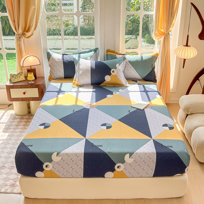 91家纺网 家纺一手货源 找家纺 眠博士 2025新款全棉混纺生态磨毛印花单床笠 磨毛床笠-菱形圆