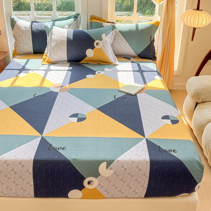 91家纺网 家纺一手货源 找家纺 眠博士 2025新款全棉混纺生态磨毛印花单床笠 磨毛床笠-菱形圆