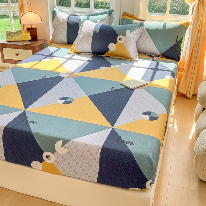 91家纺网 家纺一手货源 找家纺 眠博士 2025新款全棉混纺生态磨毛印花单床笠 磨毛床笠-菱形圆