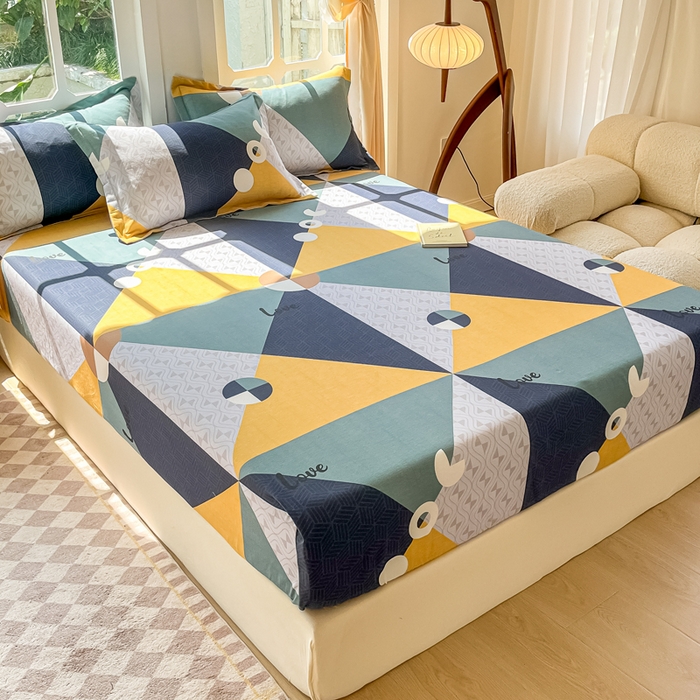 91家纺网 家纺一手货源 找家纺 眠博士 2025新款全棉混纺生态磨毛印花单床笠 磨毛床笠-菱形圆