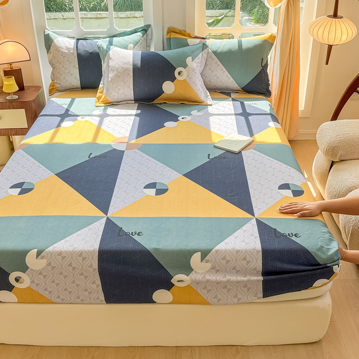 91家纺网 家纺一手货源 找家纺 眠博士 2025新款全棉混纺生态磨毛印花单床笠 磨毛床笠-菱形圆