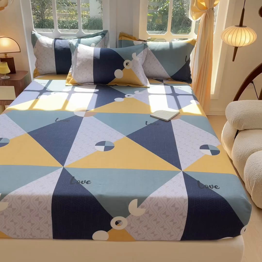 91家纺网 家纺一手货源 找家纺 眠博士 2025新款全棉混纺生态磨毛印花单床笠 磨毛床笠-菱形圆