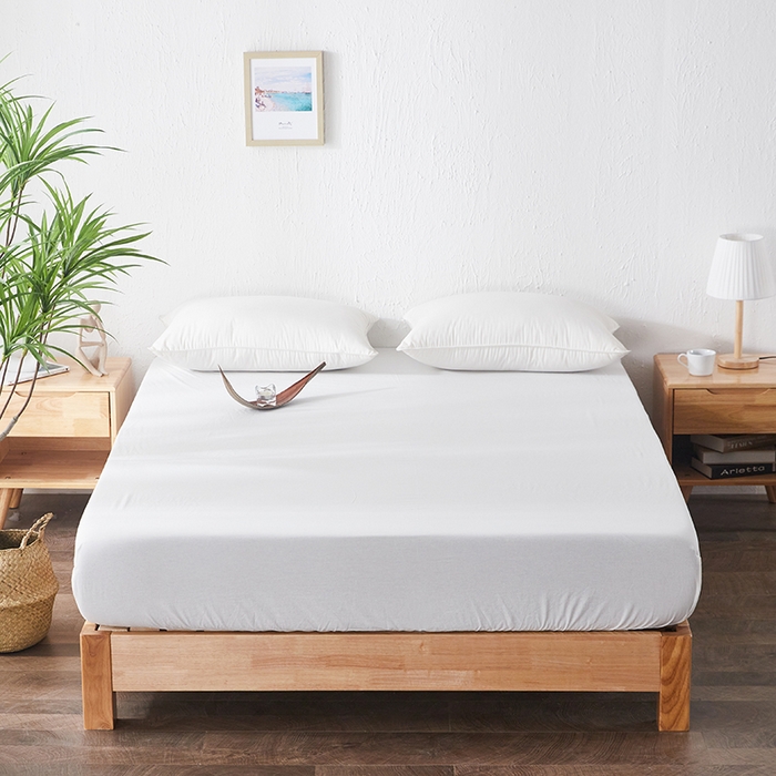 贝尔 PELLHOME 日式全棉纯棉水洗棉床笠床罩男士简约蓝北欧床垫保护防滑固定单件春节不打烊 白色