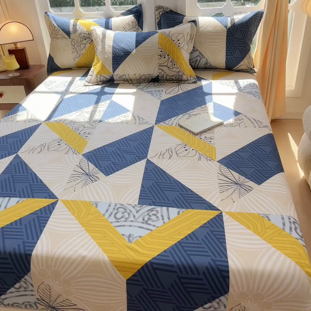 91家纺网 家纺一手货源 找家纺 眠博士 2025新款全棉混纺生态磨毛印花单床笠 磨毛床笠-绿叶秋风