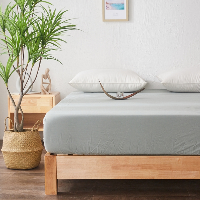 91家纺网 家纺一手货源 找家纺 贝尔 PELLHOME 日式全棉纯棉水洗棉床笠床罩男士简约蓝北欧床垫保护防滑固定单件春节不打烊 豆绿