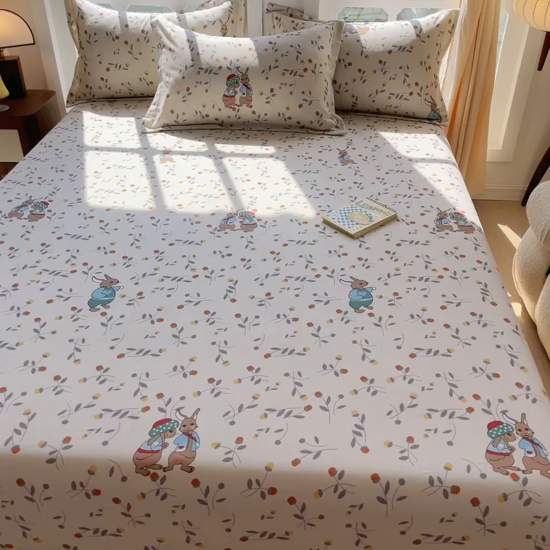 91家纺网 家纺一手货源 找家纺 眠博士 2025新款全棉混纺生态磨毛印花单床笠 磨毛床笠-皮特兔