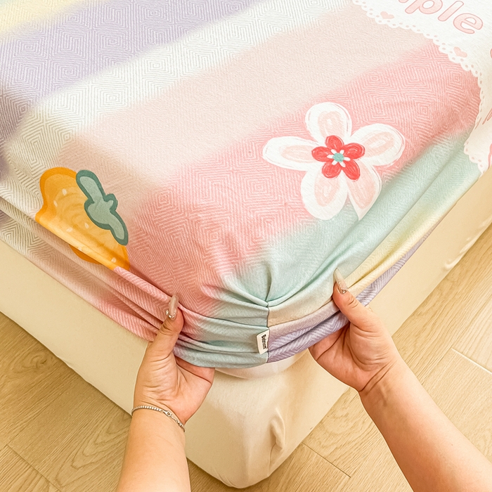 91家纺网 家纺一手货源 找家纺 眠博士 2025新款全棉混纺生态磨毛印花单床笠 磨毛床笠-七彩草莓