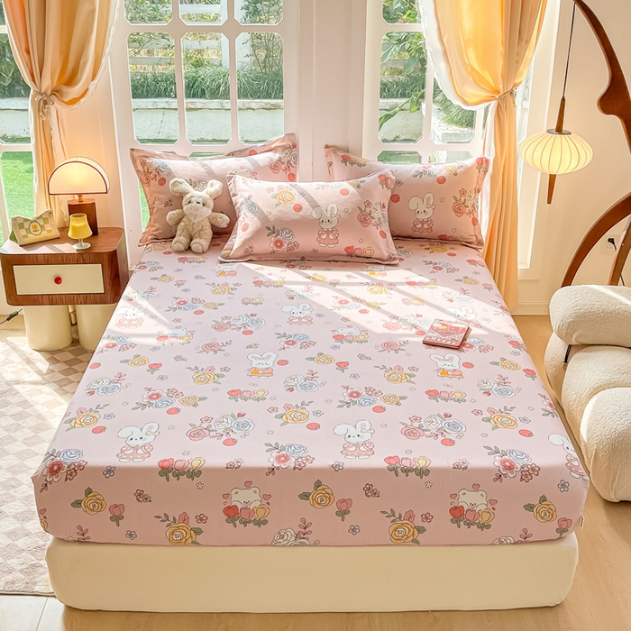 91家纺网 家纺一手货源 找家纺 眠博士 2025新款全棉混纺生态磨毛印花单床笠 磨毛床笠-兔姑娘